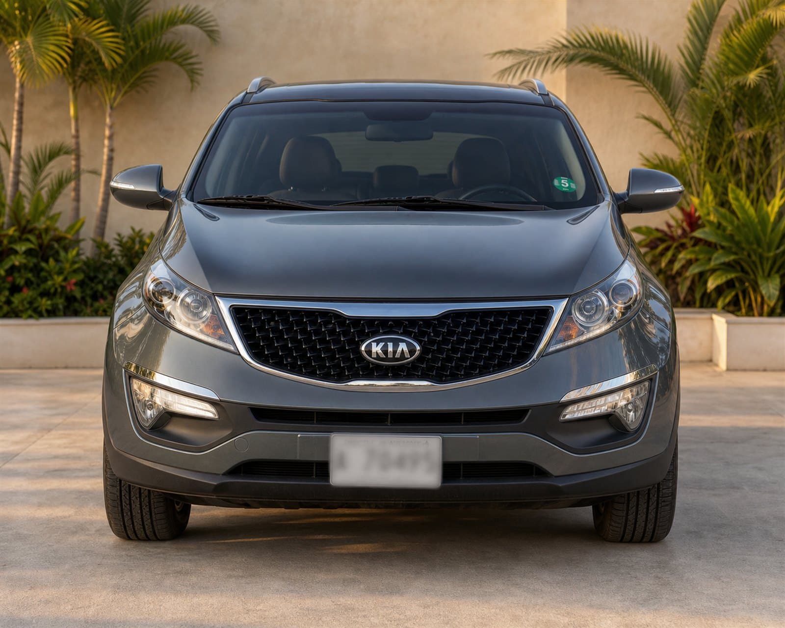Front view of the grey Kia Sportage
