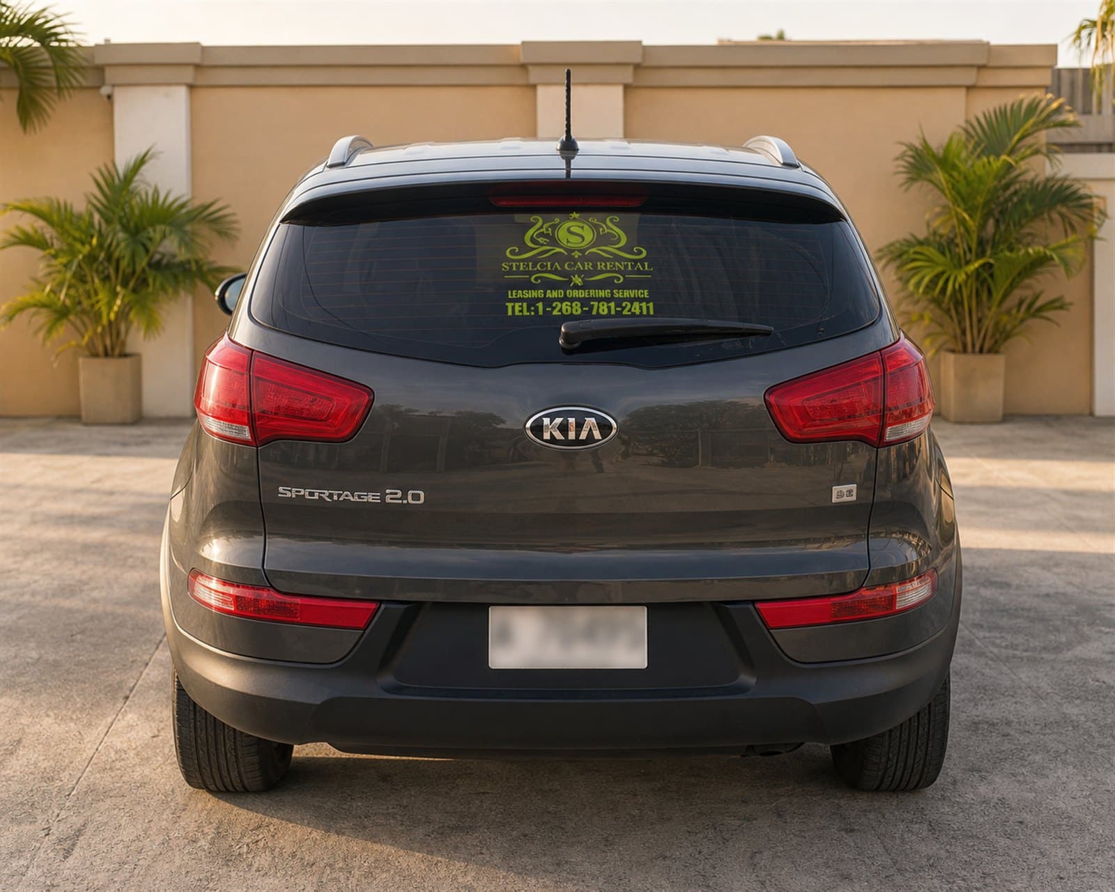 Rear view of the grey Kia Sportage